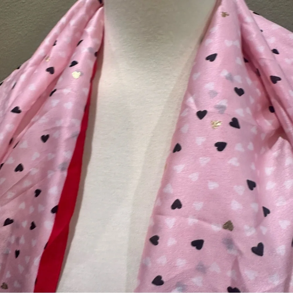 Pink Heart Pattern Silky Satin Neck Scarf Valentines wrap bag charm